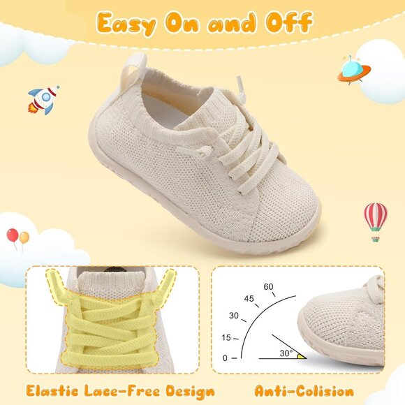 Infant Solidbeige Knit Lightweight Slip On Breathable Barefoot  Soft Sock Shoes - Picture 2 of 6